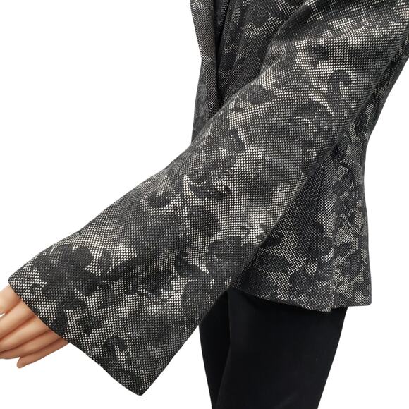 H&M Floral Fitted Blazer Jacket Flare Bell Sleeve Snap Closure Lined Black 8 - Picture 6 of 11